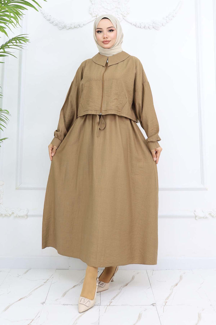 BNG Women Fermuarlı Ceket Jile Tesettür Takım Vizon 2240 - Aalen