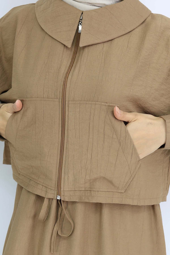 BNG Women Fermuarlı Ceket Jile Tesettür Takım Vizon 2240 - Aalen