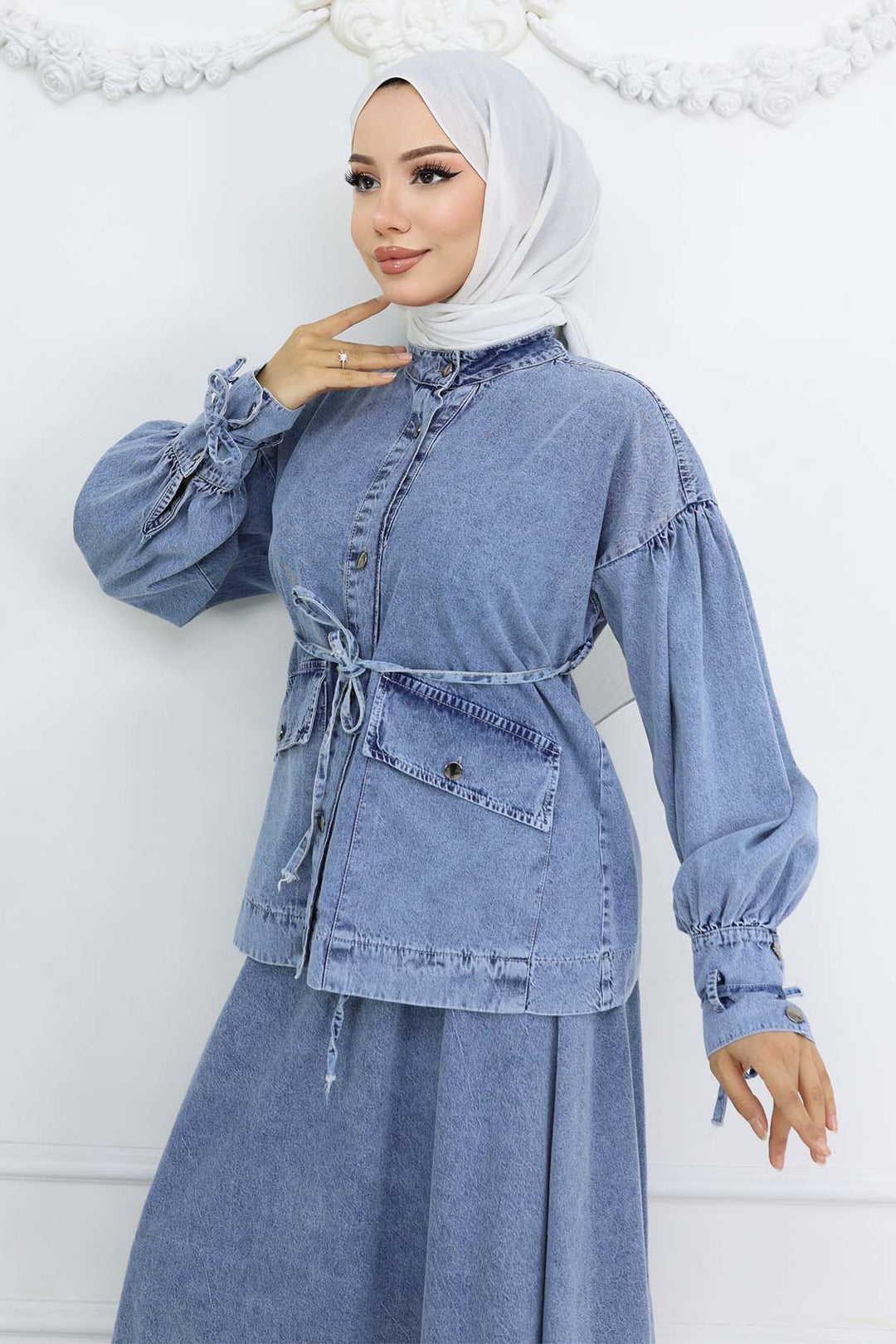 BNG Women Lace-Up Denim Skirt Suit Blue 6090 - Wesseling