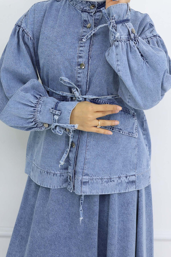 BNG Women Lace-Up Denim Skirt Suit Blue 6090 - Fulham