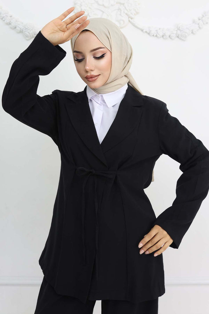 BNG Women İp Bağcıklı Ceket Takım Siyah 2265 - Los Reyes de Salgado