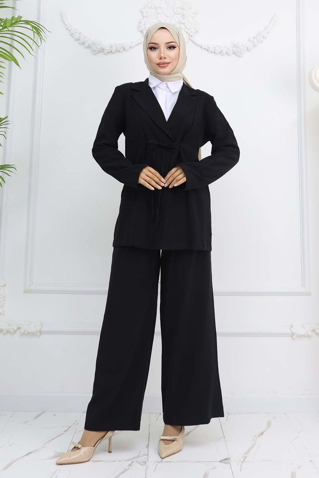 BNG Women İp Bağcıklı Ceket Takım Siyah 2265 - Los Reyes de Salgado