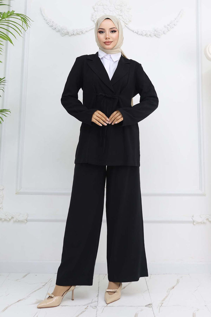 BNG Women İp Bağcıklı Ceket Takım Siyah 2265 - Los Reyes de Salgado