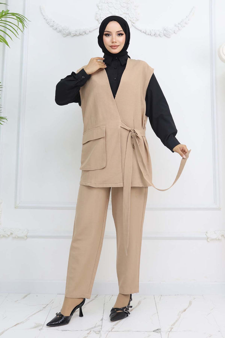 BNG Women Vest and Pants Suit Beige 2243 - Bryan