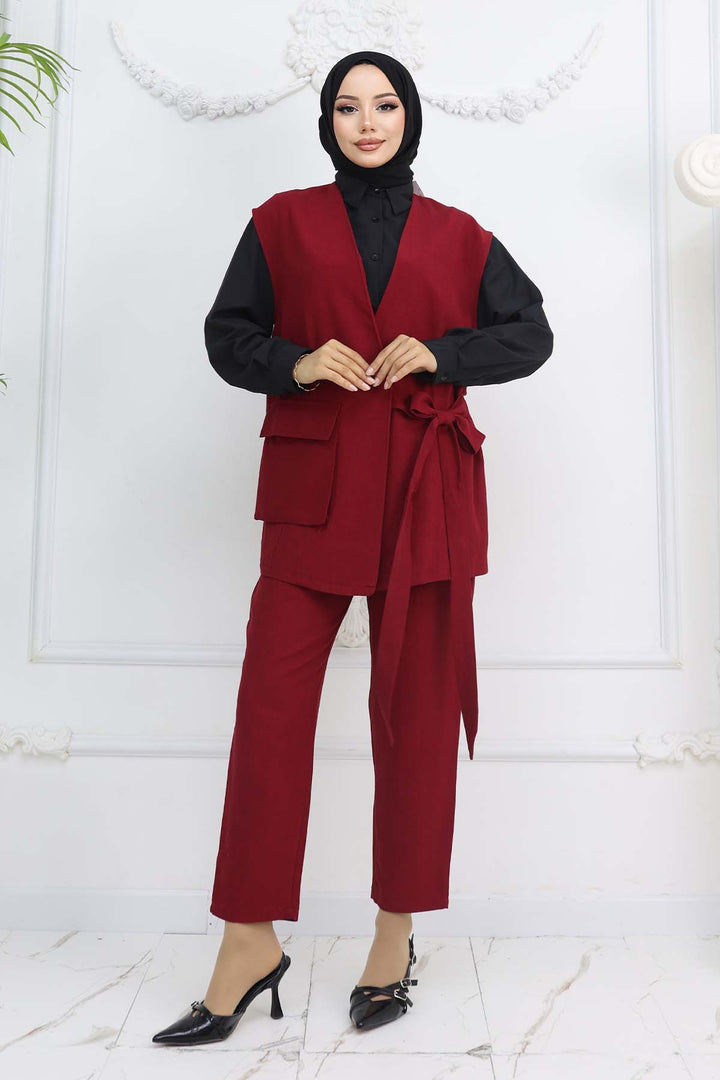 BNG Women Vest and Pants Suit Burgundy 2243 - El Puerto de Santa María