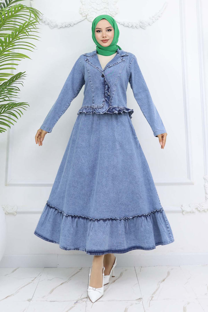 BNG Women Ruffle Detailed Denim Suit Blue 6121 - Gennevilliers