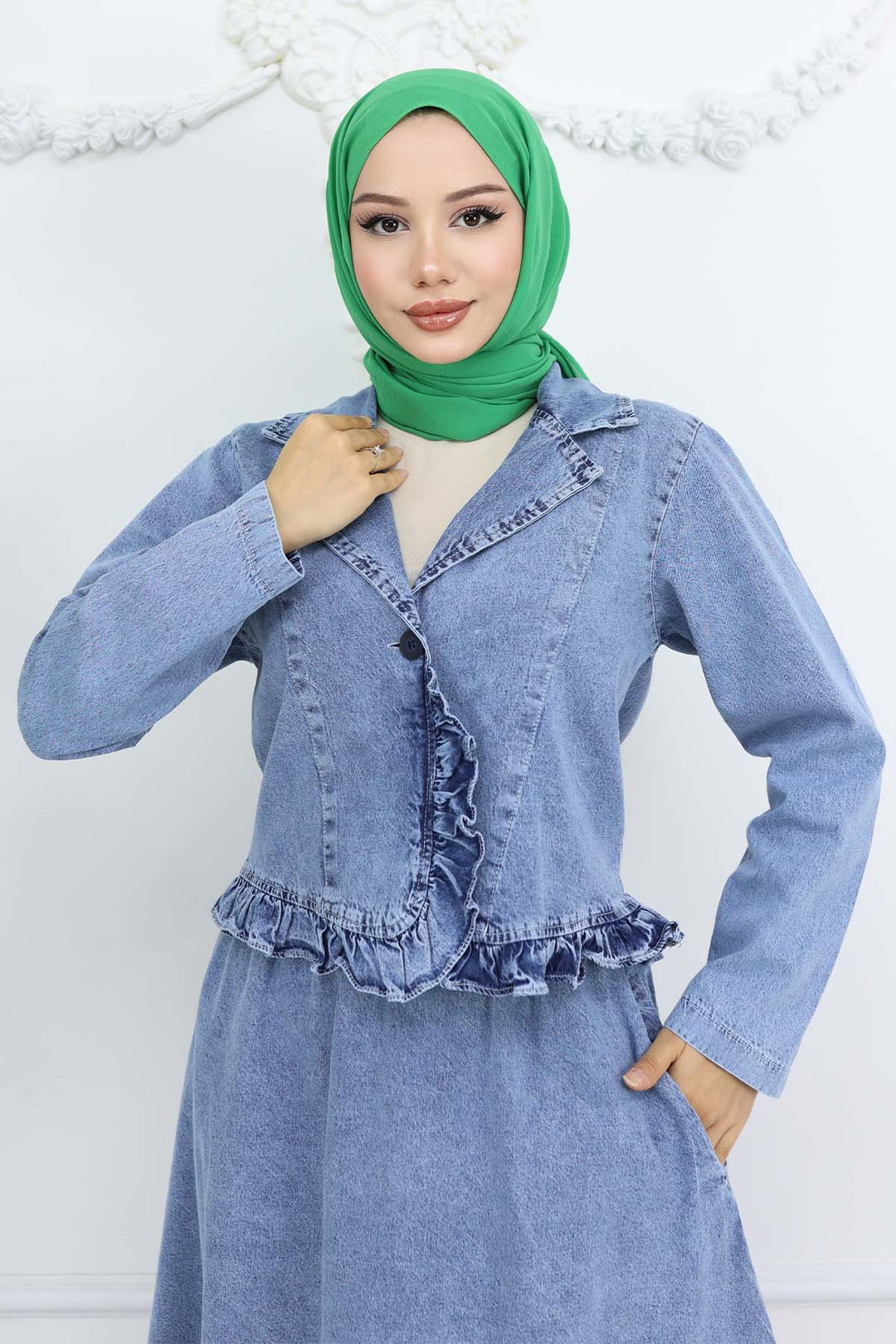 BNG Women Ruffle Detailed Denim Suit Blue 6121 - Gennevilliers
