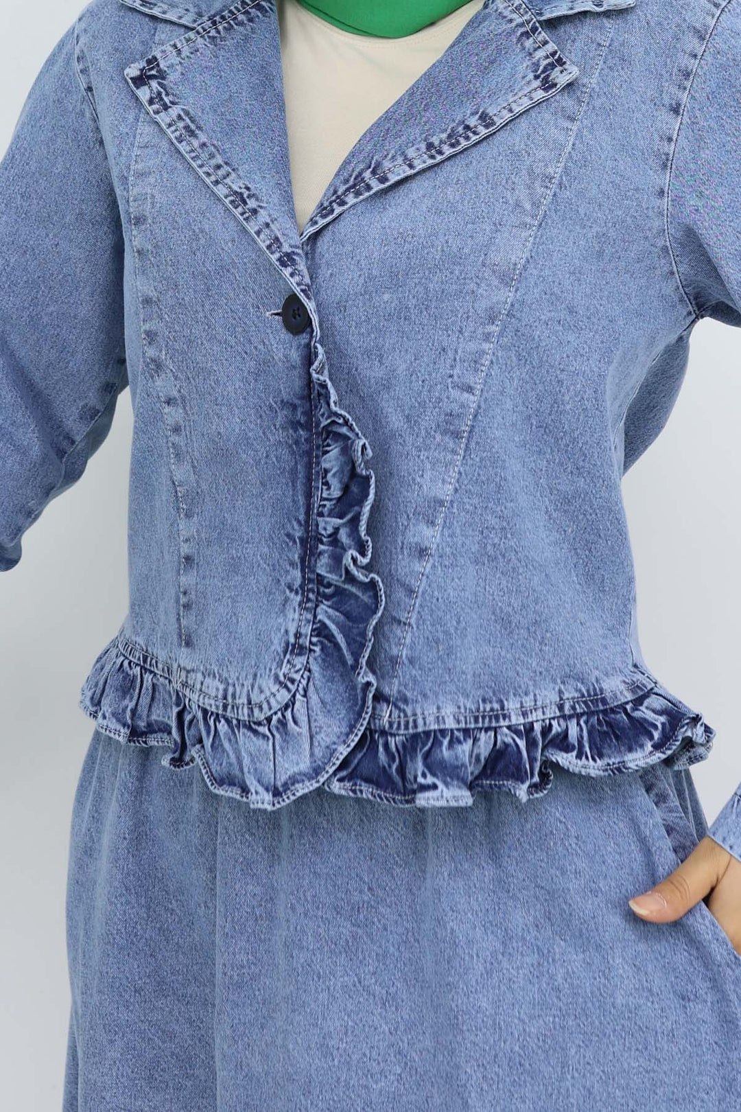 BNG Women Ruffle Detailed Denim Suit Blue 6121 - Gennevilliers