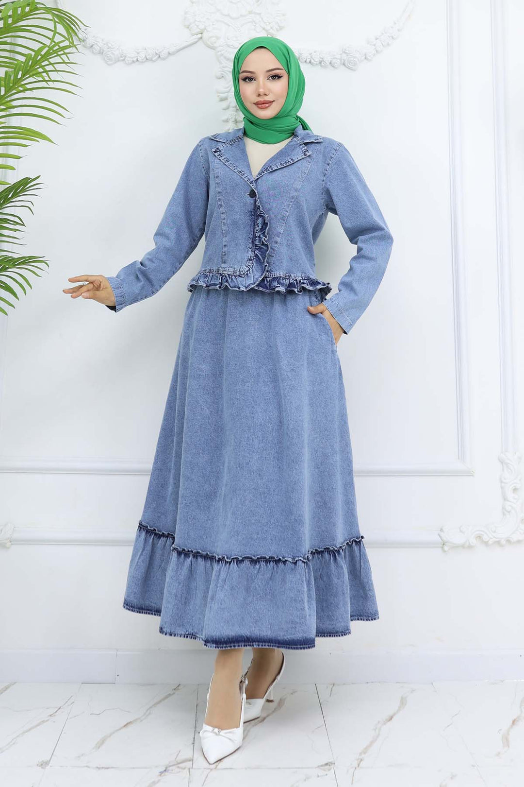 BNG Women Ruffle Detailed Denim Suit Blue 6121 - Gennevilliers