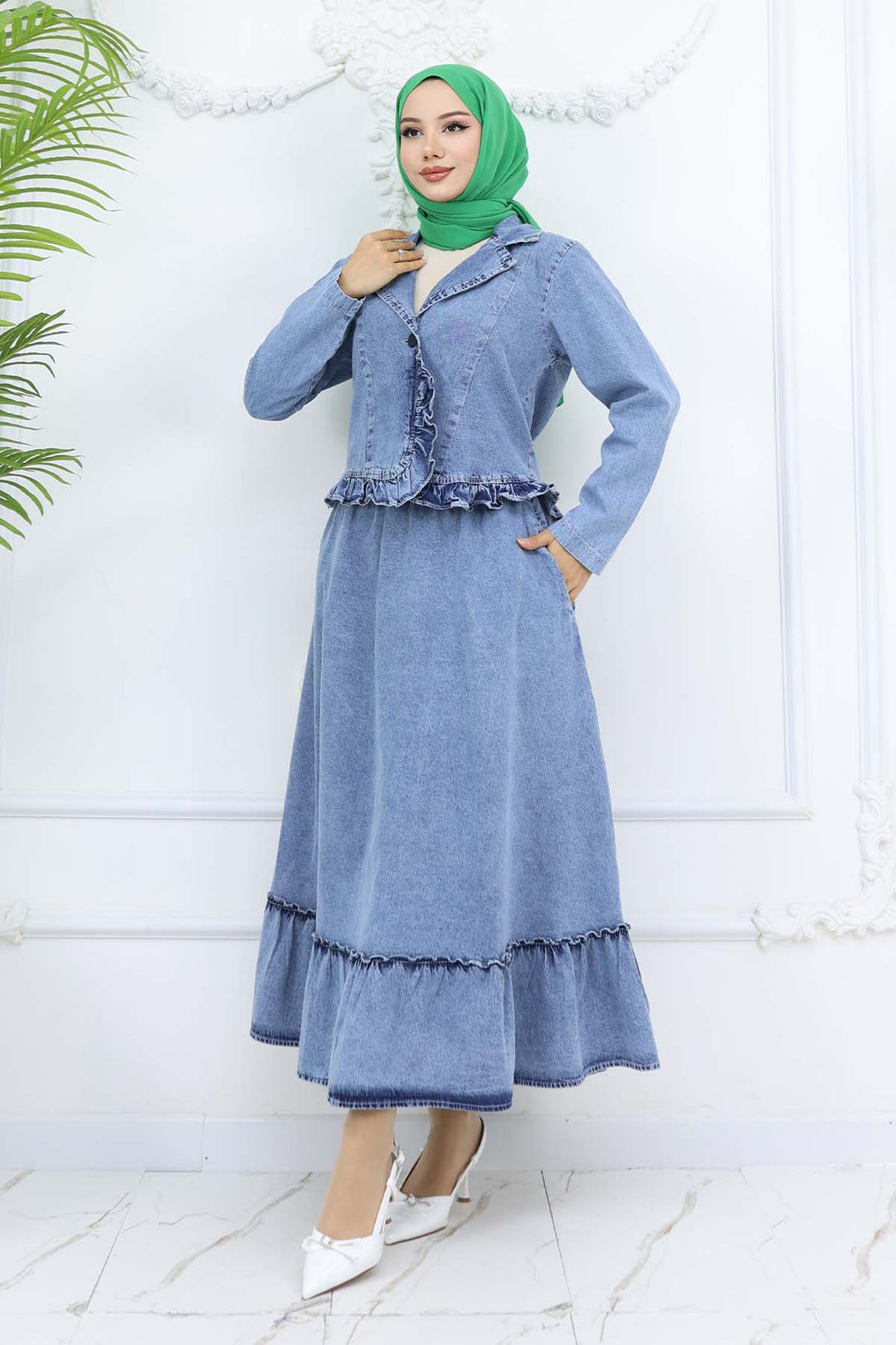 BNG Women Ruffle Detailed Denim Suit Blue 6121 - Gennevilliers