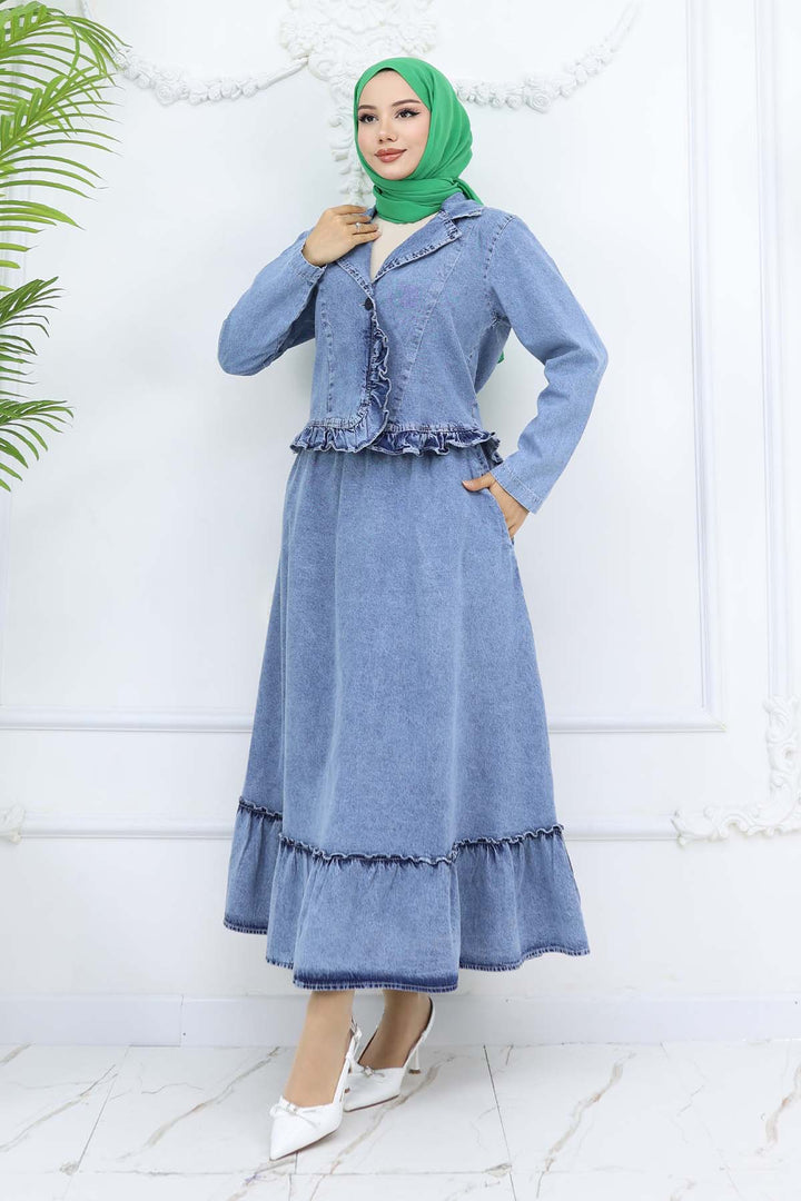 BNG Women Ruffle Detailed Denim Suit Blue 6121 - Gennevilliers