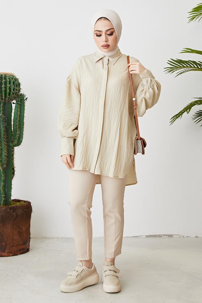 BNG Women Balloon Sleeve Loose Shirt Beige - Clermont