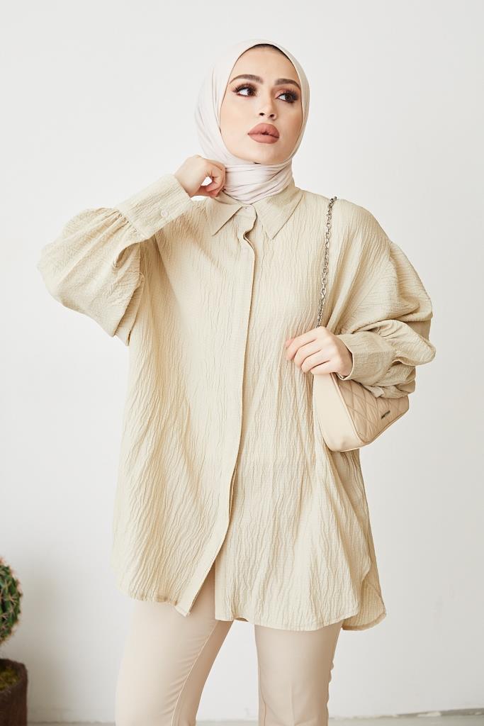 BNG Women Balloon Sleeve Loose Shirt Beige - Clermont
