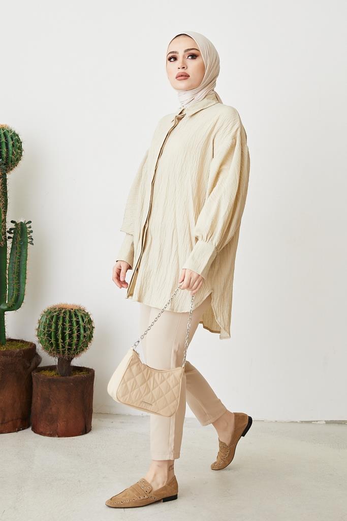 BNG Women Balloon Sleeve Loose Shirt Beige - Clermont