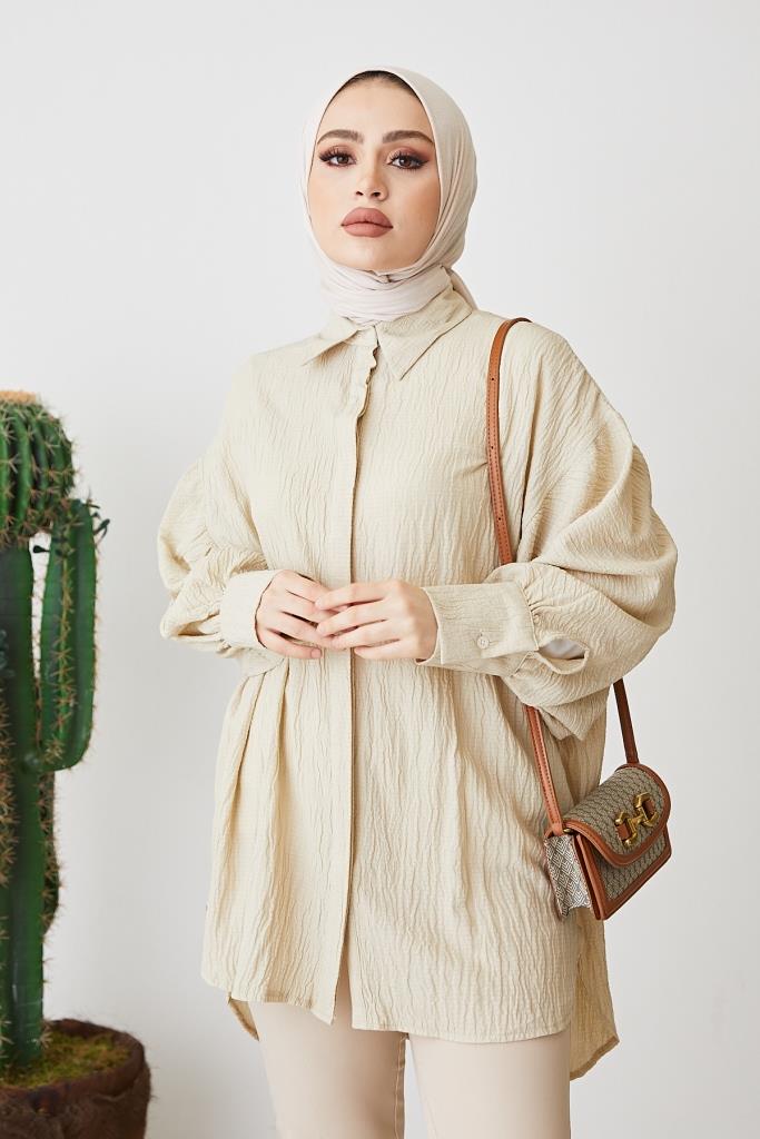 BNG Women Balloon Sleeve Loose Shirt Beige - Clermont