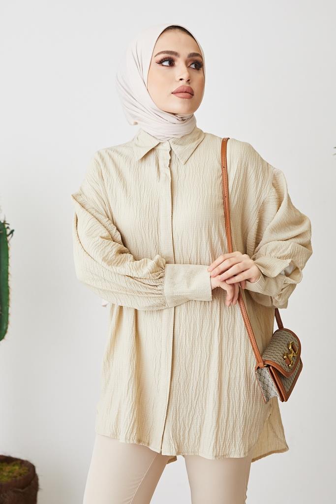 BNG Women Balloon Sleeve Loose Shirt Beige - Clermont