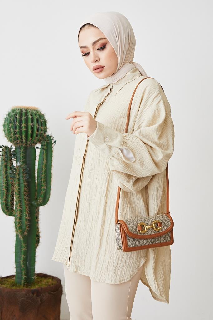 BNG Women Balloon Sleeve Loose Shirt Beige - Clermont