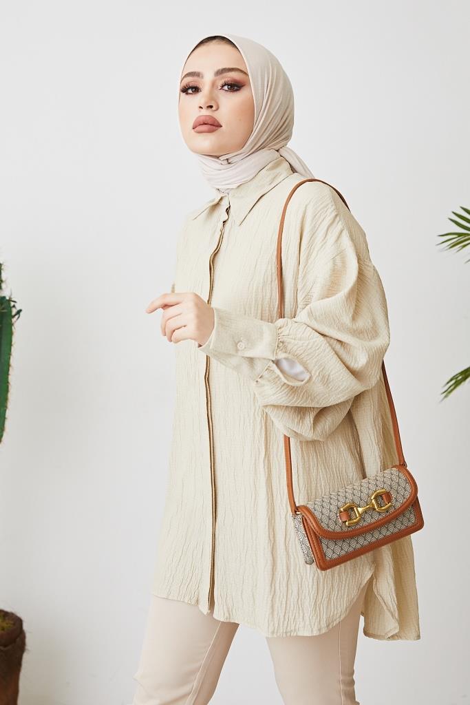 BNG Women Balloon Sleeve Loose Shirt Beige - Clermont