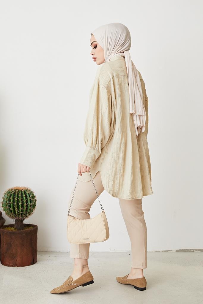 BNG Women Balloon Sleeve Loose Shirt Beige - Clermont