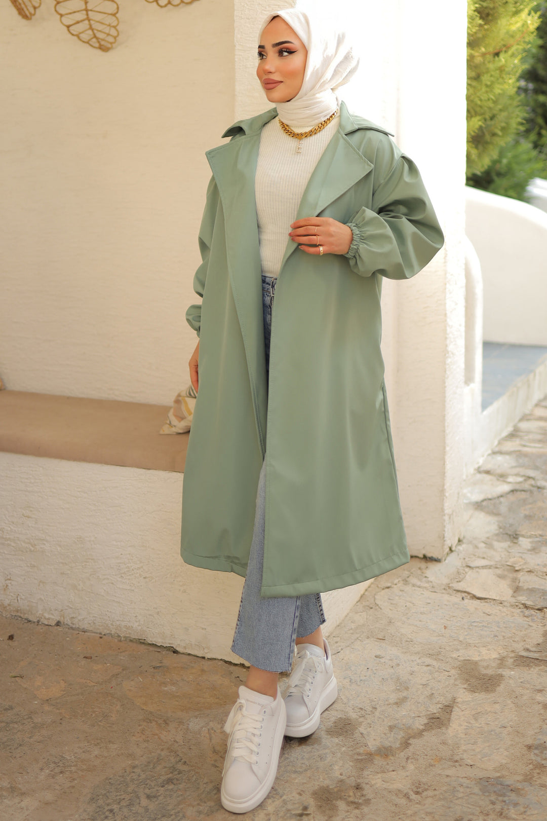 BNG Women Belted Trench Coat Mint Green - Clermont