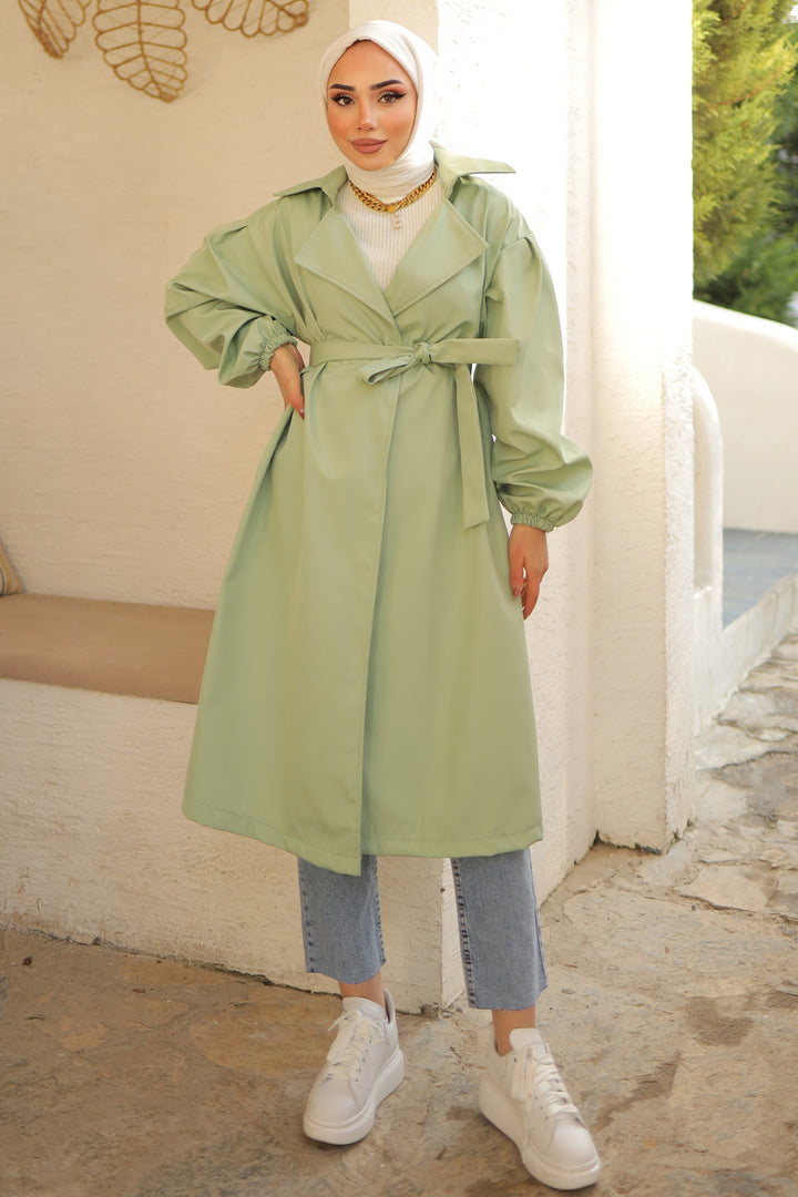 BNG Women Belted Trench Coat in Water Green - Clermont