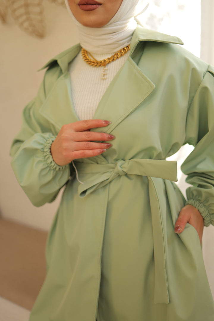 BNG Women Belted Trench Coat in Water Green - Clermont