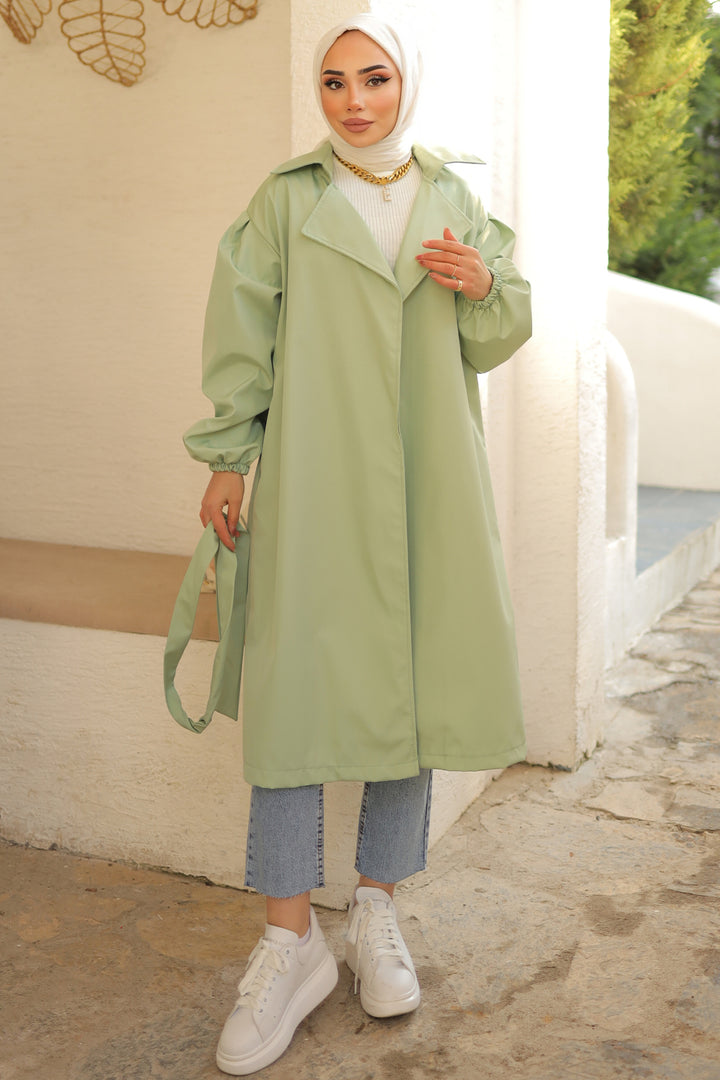 BNG Women Belted Trench Coat in Water Green - Clermont