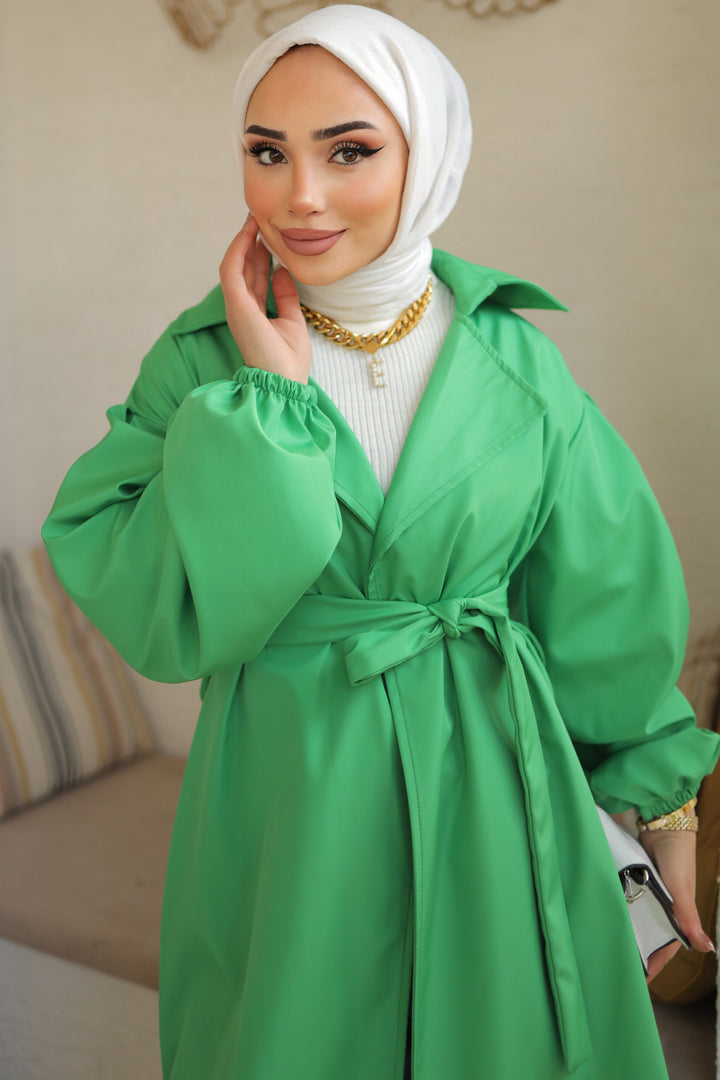 BNG معطف واق من المطر للنساء بحزام أخضر - كليرمون