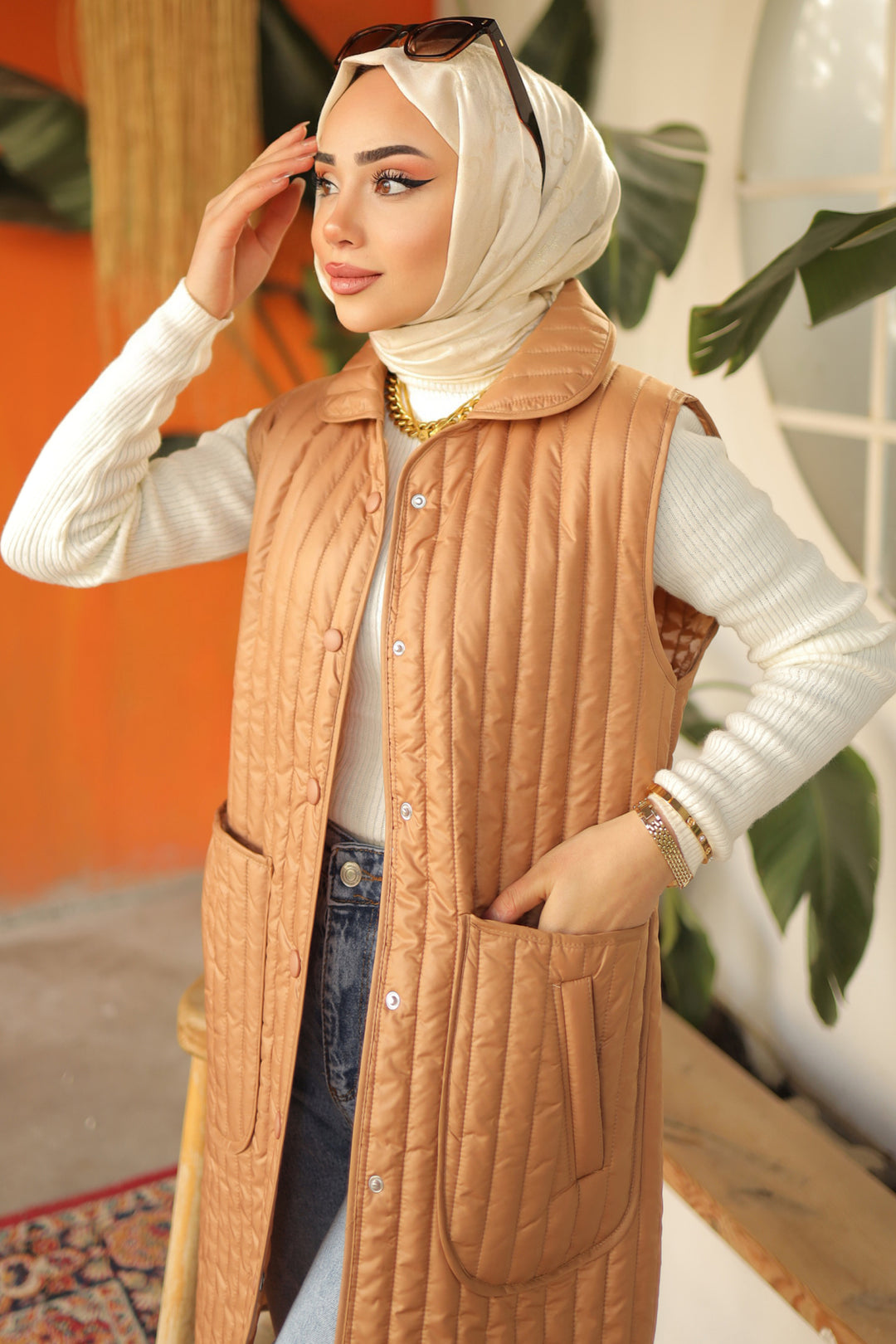 BNG Women  Double Pocket Vest Camel - Clermont
