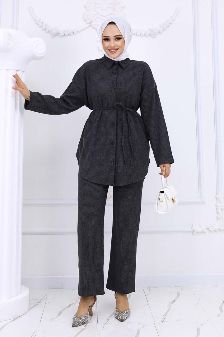 BNG Women Waist Belted Bürümcük Two-Piece Set Anthracite 2193 - Sant’Eufemia Lamezia