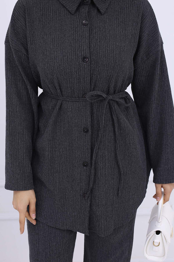 BNG Women Waist Belted Bürümcük Two-Piece Set Anthracite 2193 - Santa Monica