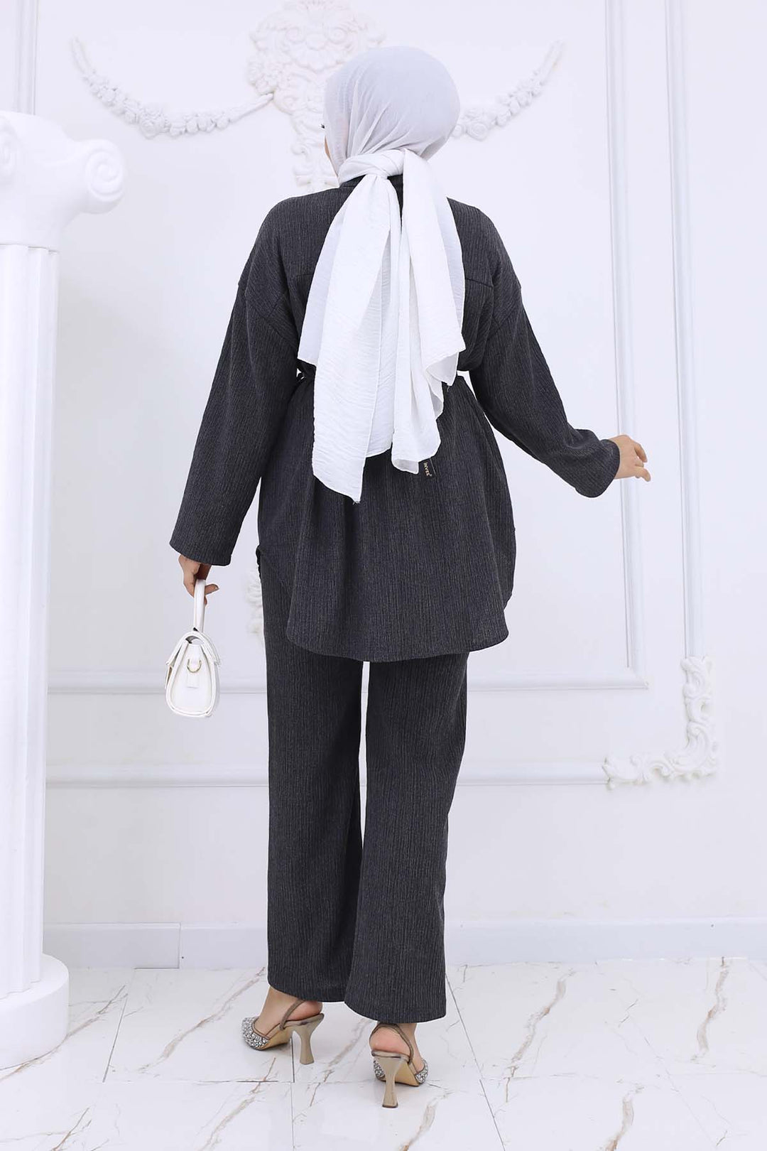 BNG Women Waist Belted Bürümcük Two-Piece Set Anthracite 2193 - Santa Monica