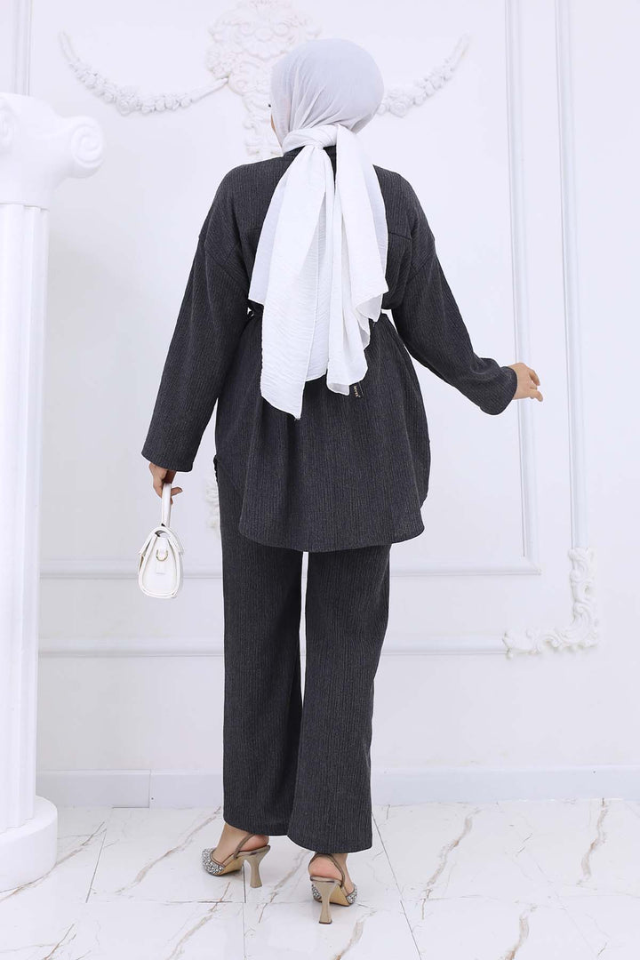 BNG Women Waist Belted Bürümcük Two-Piece Set Anthracite 2193 - Santa Monica