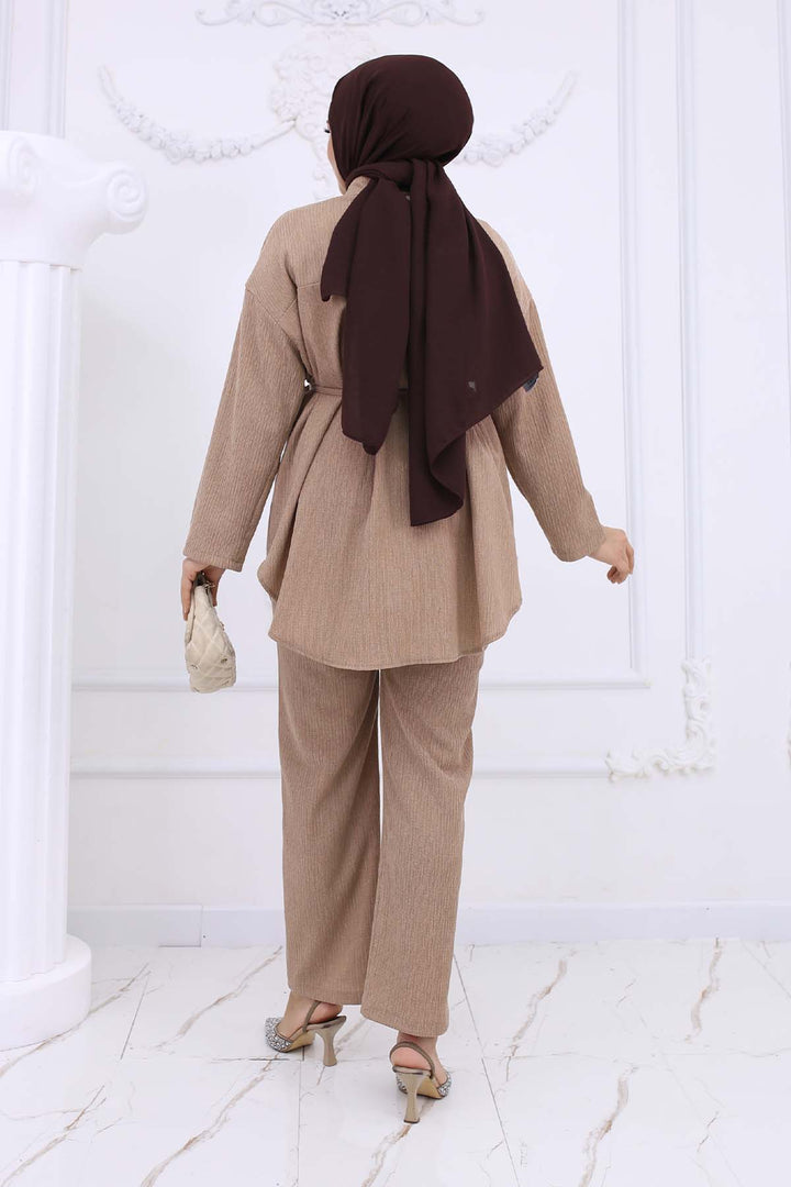 BNG Women Waist Belted Ruffled Two-Piece Set Beige 2193 - Bagheria