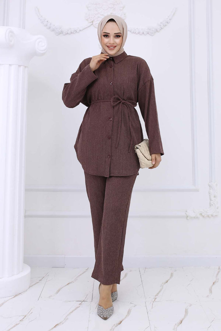 BNG Women Brown Belted Bürümcük Two-Piece Suit 2193 - Leith
