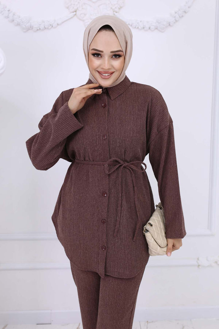 BNG Women Brown Belted Bürümcük Two-Piece Suit 2193 - Leith