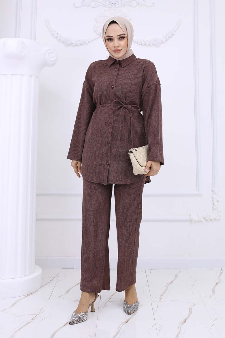 BNG Women Brown Belted Bürümcük Two-Piece Suit 2193 - Leith