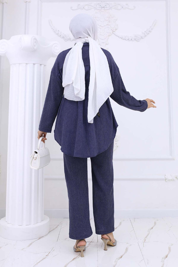 BNG Women Waist Belted Bürümcük Two-Piece Set Navy 2193 - Satu Mare