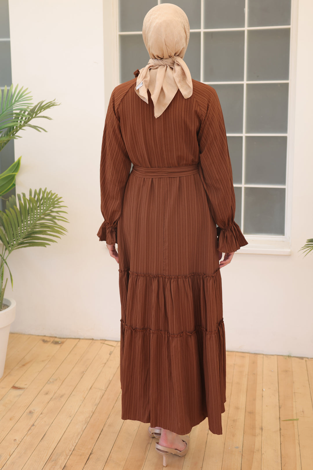BNG Women Brown Belted Ruffle Detail Dress - Clermont
