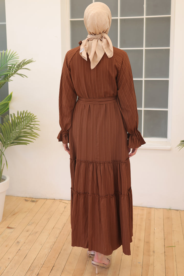 BNG Women Brown Belted Ruffle Detail Dress - Clermont