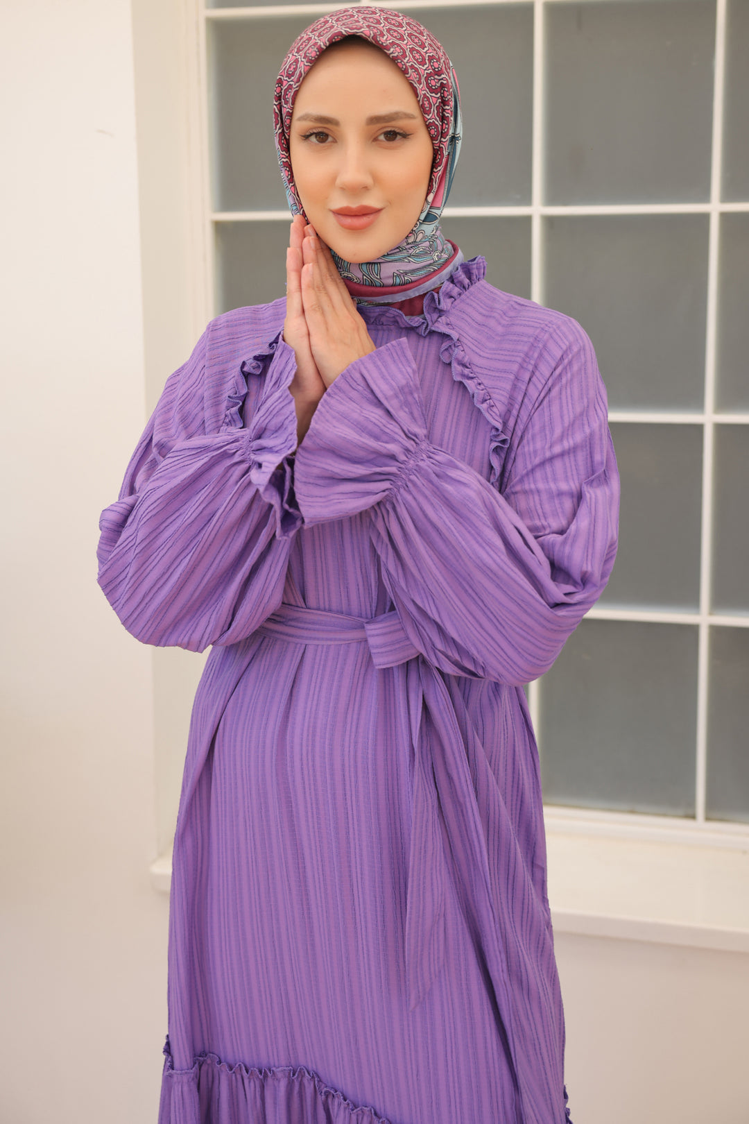 BNG Women Ruffled Detail Belted Dress Lilac - Clermont