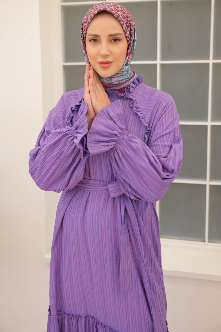 BNG Women Ruffled Detail Belted Dress Lilac - Clermont