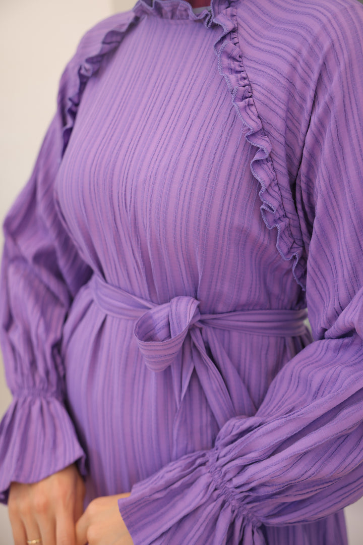 BNG Women Ruffled Detail Belted Dress Lilac - Clermont