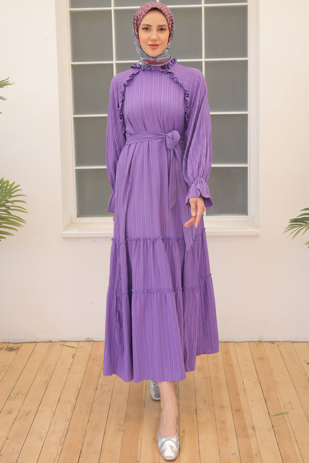 BNG Women Ruffled Detail Belted Dress Lilac - Clermont