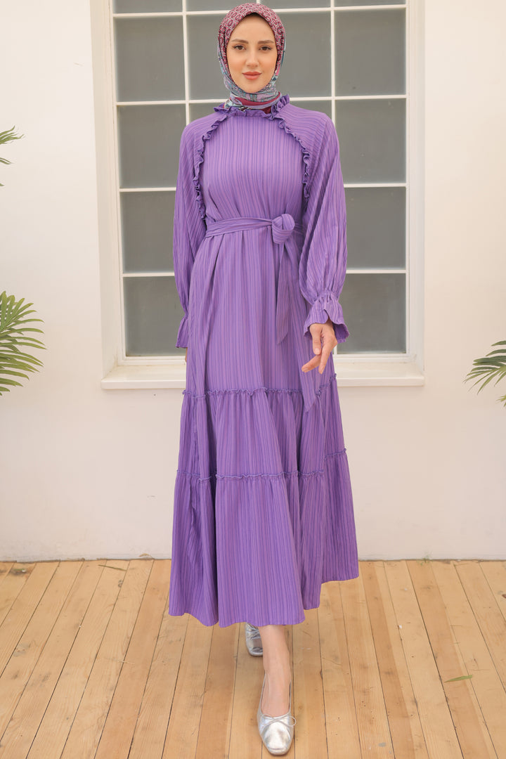 BNG Women Ruffled Detail Belted Dress Lilac - Clermont