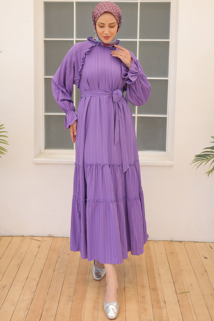 BNG Women Ruffled Detail Belted Dress Lilac - Clermont