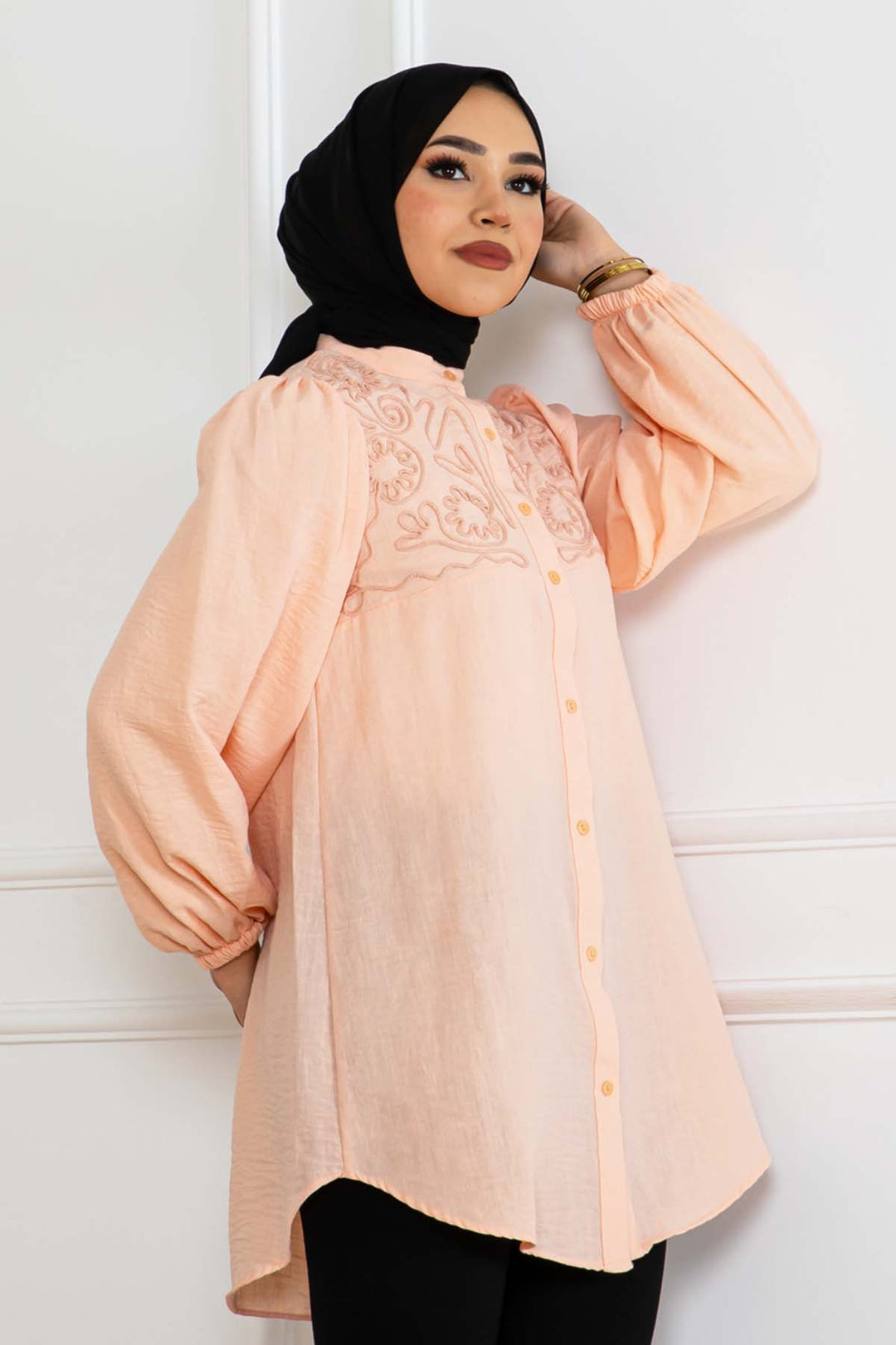 BNG Women Nakış Detaylı Gömlek Somon 2027 - Évosmos