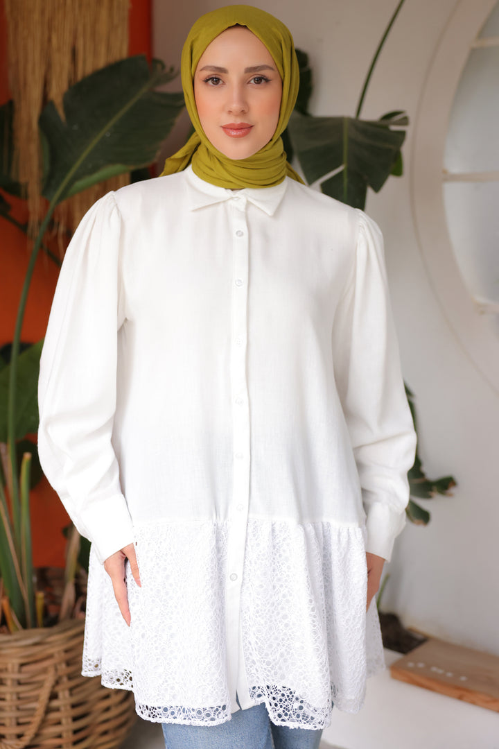 BNG Women Shirt with Lace Detail at the Hem White - Clermont