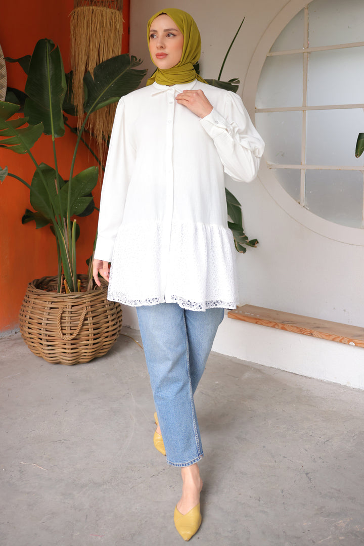 BNG Women Shirt with Lace Detail at the Hem White - Clermont