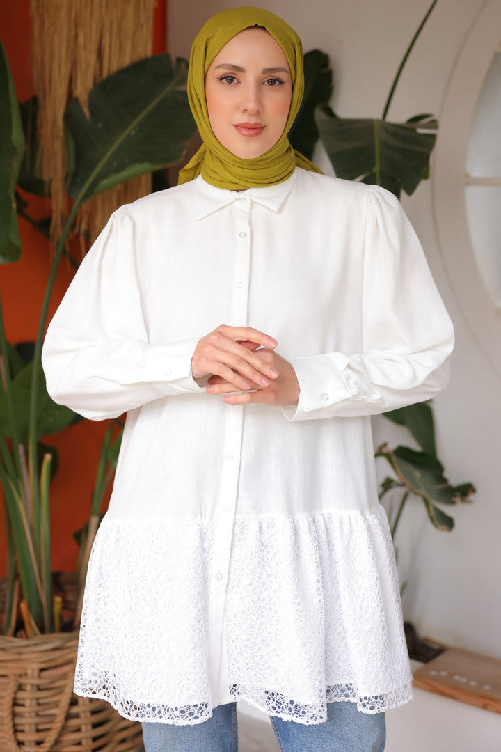 BNG Women Shirt with Lace Detail at the Hem White - Clermont